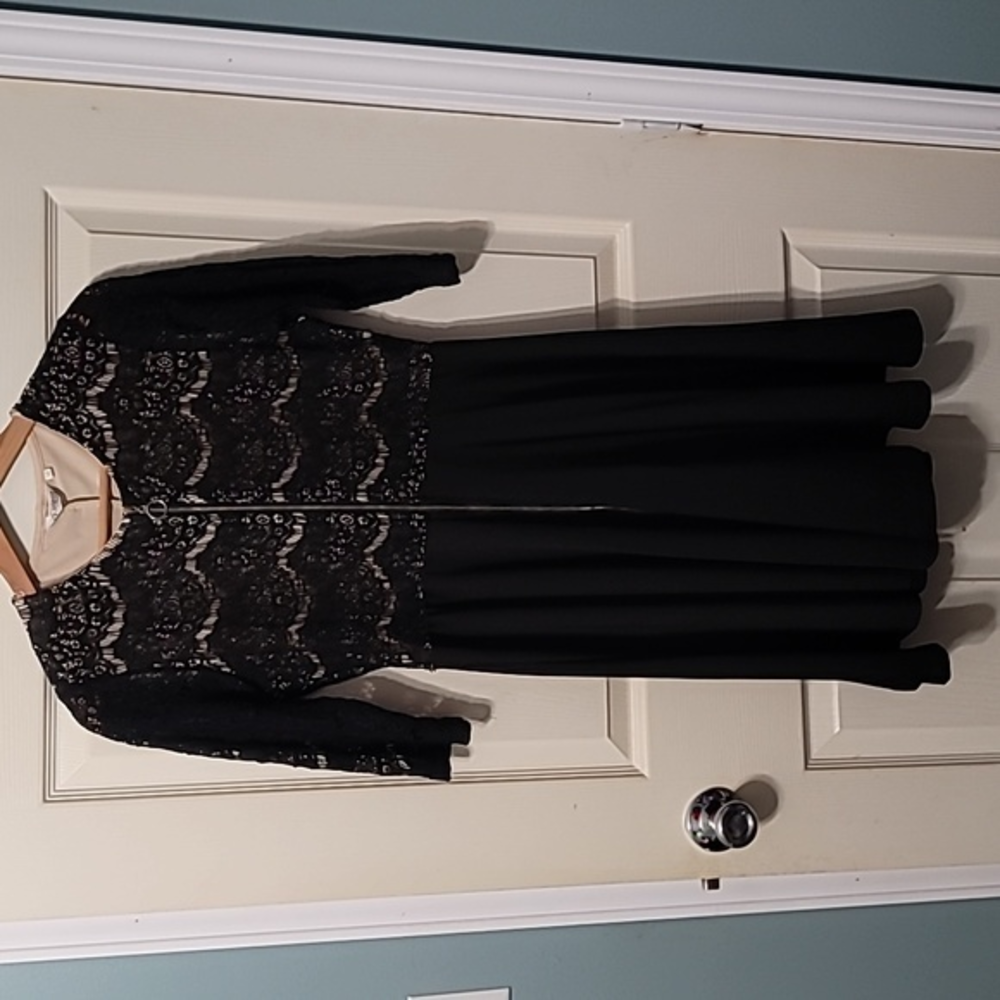 Meaneor Black Lace Front Zip Fit & Flare 1/2 Sleeve‎ Dress Women's M